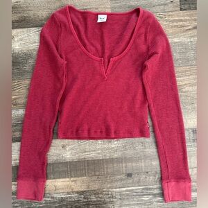 Aritzia Tna Women's Red Waffle Long Sleeve Top